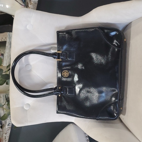 Vtg Tory burch black leather top handle shoulder bag - Picture 3 of 17